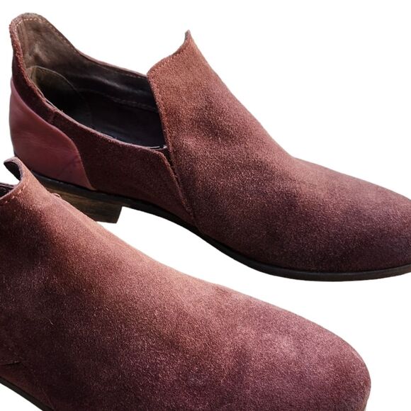 Diba True Ankle Boots Boho Suede Leather Flat Bootie Cottage Fairy Burgundy 10 - Picture 3 of 14